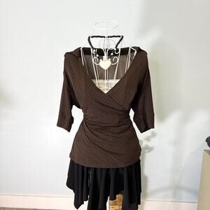 super cute vintage y2k brown & pink polka dot babydoll wrap blouse top